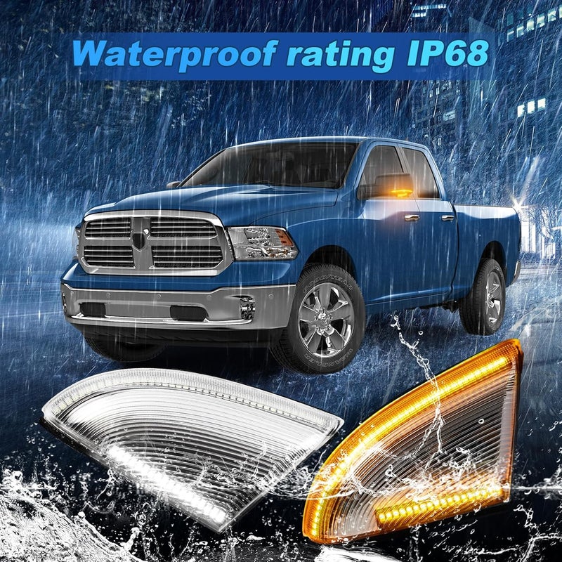 BORDAN LED Ram Side Mirror Turn Signal Puddle Light fit for Dodge Ram 1500 2009-2018, Plug and Play Front Mirror Side Marker Lamp for Ram 2500 3500 2010-2018 Bulb Lens, Pack of 2 - Image 2